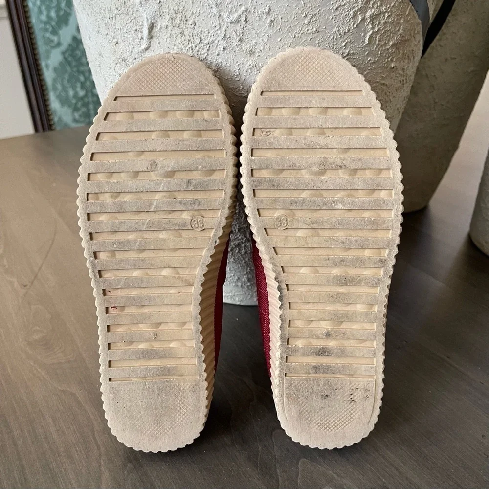 Dulce Lucy girls plaid red canvas slip on espadrilles shoes size 33 or 2